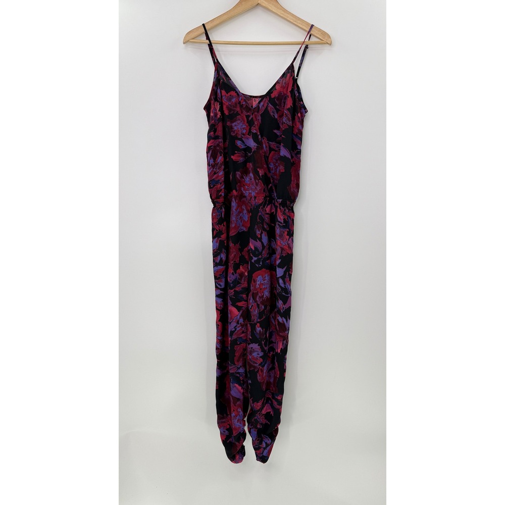 Eight Sixty Floral Jumpsuit Small Black Red Purple Surplice V-Neck Ruched Ankle